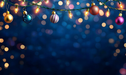 Decorative Christmas Ornaments and Fairy Lights Background Image