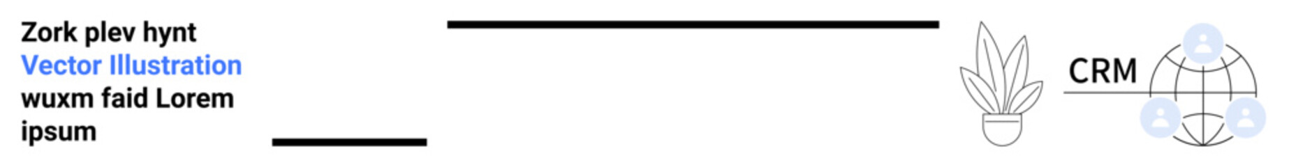CRM system represented with a digital globe and network lines beside a simple potted plant. Ideal for business, communication, customer relations, technology, networking, branding, flat landing page