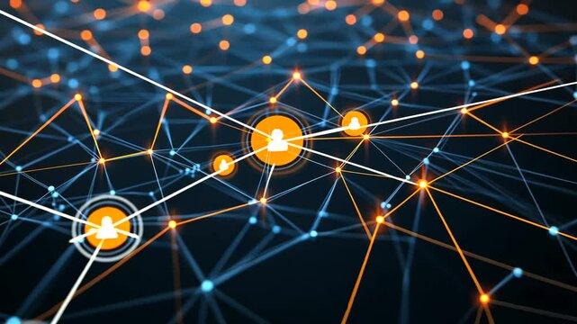 Abstract digital network connections with glowing nodes, illustrating data flow and communication technology