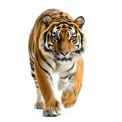 Naklejka premium Majestic Tiger Walking Gracefully in Studio Over White Background