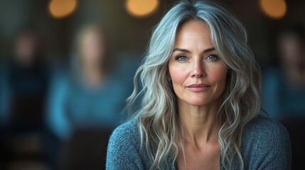 Fototapeta premium An upset mature woman at group therapy feels frustrated listening to other patients' problems.