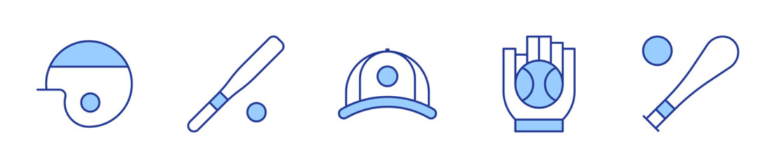 baseball, baseball bat, baseball cap. Baseball Icon vector illustration. Line Duotone style. Editable stroke