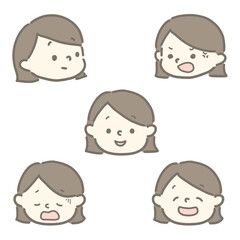 いろいろな表情のアイコンセット　ボブヘア