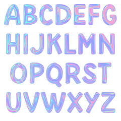 Decorative Hologram Holographic alphabet font. Letters for logo and design typography