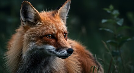Fototapeta premium Intimate portrait of a red fox in its natural habitat, deep in thought