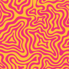 Fototapeta premium Abstract seamless pattern with wavy lines. Groovy vintage psychedelic vector background. Quirky retro allover print for fabric, clothes, package design
