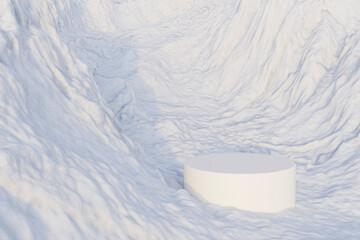 3d render winter scene and Realistic natural background, Ice podium on the ice snow mountain, Backdrop sky and cloud for product stand display, advertising, mockup or etc