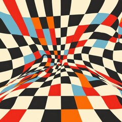 Obraz premium Colorful Optical Illusion with Checkerboard Patterns in Motion