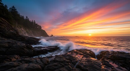 Obraz premium Coastal Sunset Waves