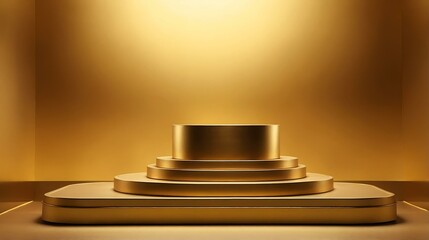 A beautifully lit display podium with golden layers sets an elegant stage for showcasing awards, products, or achievements in a luxurious ambiance.