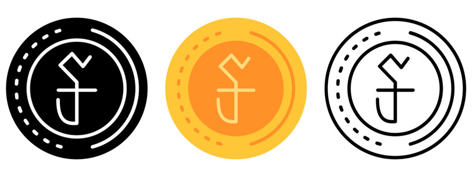 Riel Currency Coin Icon, Currency coin Collection of Line, Glyph and Flat, Set of Country Currency Coin