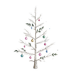 Decorated Christmas Tree with Colorful Ornaments and Bare Branches