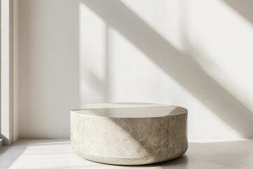 Elegant Beige Marble Pedestal Display Minimalist Studio Product Presentation Mockup