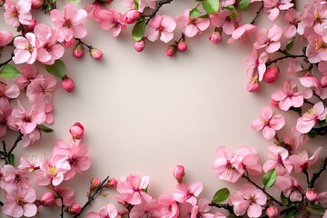 Obraz premium Delicate Pink Blossom Frame Spring Flowers Border Floral Background