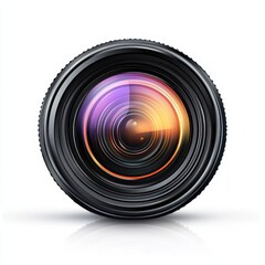 Professional Camera Lens with Colorful Reflection and Shine