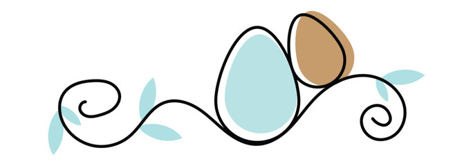 One continuous line drawing of rabbit ears and an egg. Happy Easter, minimalist banner. Editable stroke, simple doodle design. Funny spring holiday symbol, Easter egg hunt concept, Easter bunny rabbit