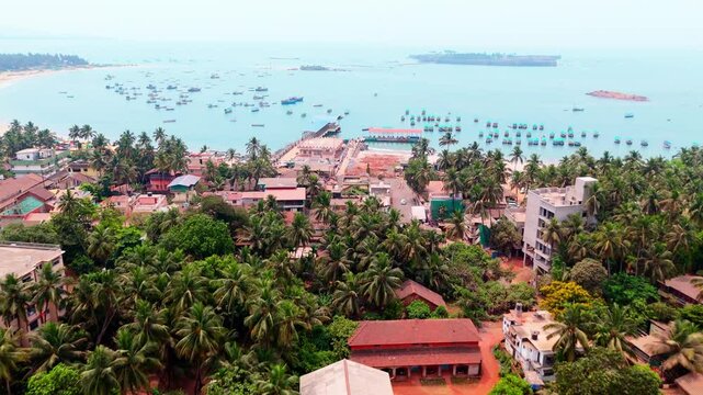 Drone shot coastal houses sit close to sea