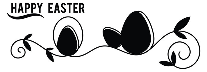 Happy Easter liner with easter eggs. Illustration vector. Beautiful Easter eggs. Easter egg single continuous line art drawing. Eggs icon symbol simple design. 