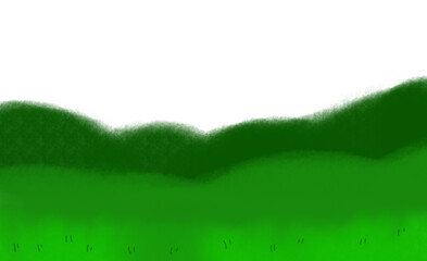 春の山並みの風景画イラスト（シンプル）