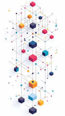3D Abstract Geometric Composition of Colorful Cubes and Dots on White Background