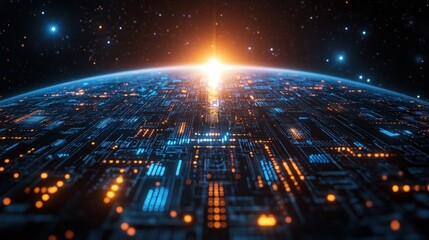 Digital Global Image of Futuristic Earth with Data Streams and Holographic Aesthetics