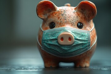 Economic Impact of Pandemic on Savings and Spending Financial Crisis with Piggy Bank Wearing Mask