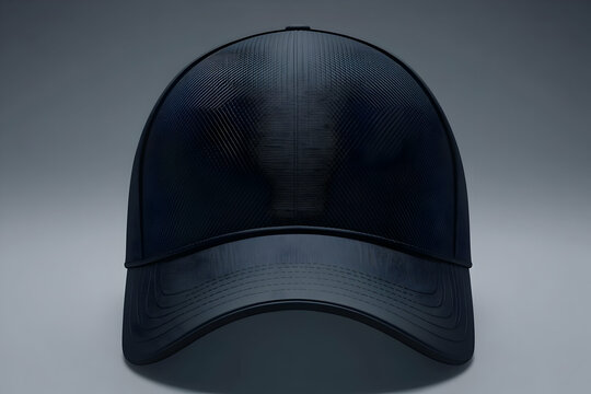 3D Rendered Dark Blue Baseball Cap Isolated on Grey Background Studio Shot