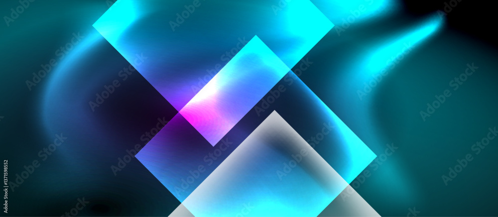 Poster glass squares with neon shiny light abstract background