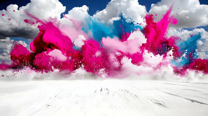 Abstract Powder Explosion with Pink and Blue Colors Against a White Background