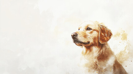 Luxury PowerPoint background with gold-leaf watercolor dog portrait and deckle edge texture, ideal for premium pet brands, veterinary conferences, and upscale pet care presentations