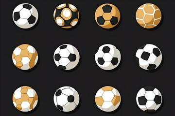 Obraz premium Collection Of Soccer Balls On A Black Background Vector Illustration