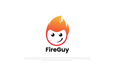 funny mascot head face character with fire flame as hair. fire guy, flame guy.