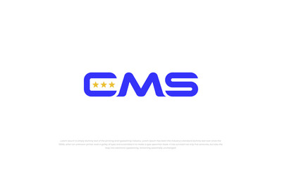 simple monogram logo combination 3 stars and letters C, M, S with blue and yellow gold color.