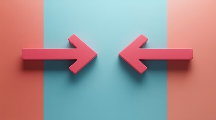 Illustrating the challenge of decision-making and the dilemma of choosing the right path, two pink arrows pointing in opposite directions are on a two-tone background.