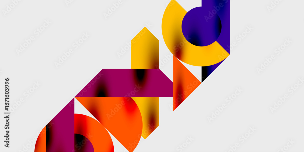 Poster Detailed composition of circles, semicircles, and triangles with glossy effects and smooth gradients. A sleek and modern vector design for creative and tech-inspired projects