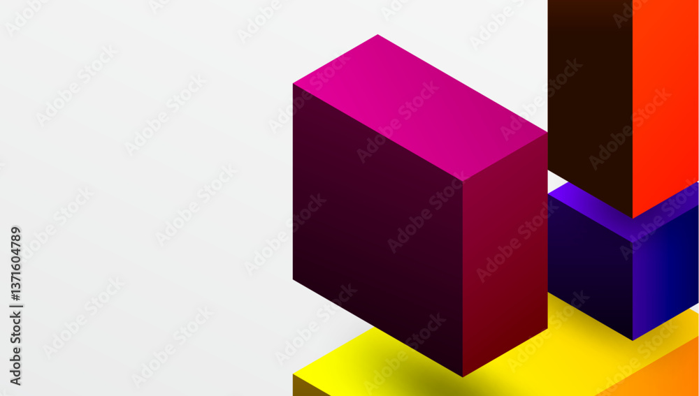 Poster Sleek abstract design featuring isometric 3D blocks in a clean, modern composition. Perfect for tech-inspired themes, with vibrant colors and geometric precision