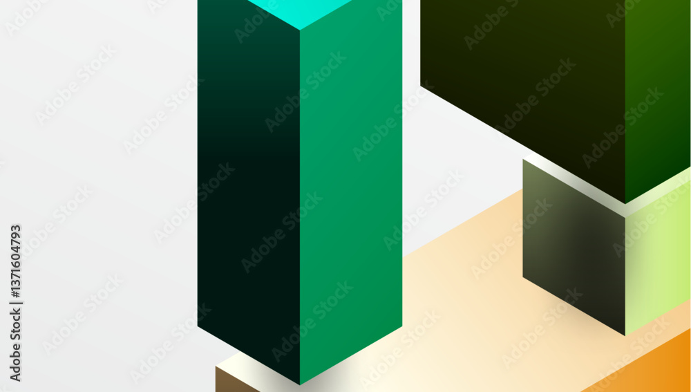 Poster Sleek abstract design featuring isometric 3D blocks in a clean, modern composition. Perfect for tech-inspired themes, with vibrant colors and geometric precision