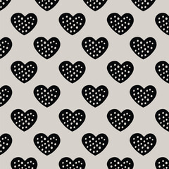 Hand drawn black hearts seamless pattern