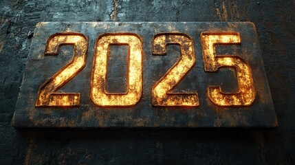 Gold Engraved Metallic Plaque 2025 Celebration Elegant Future Hope Luxury Symbol Texture