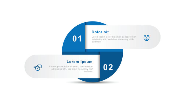 2 step infographic template on circle suitable for banner information and business presentation