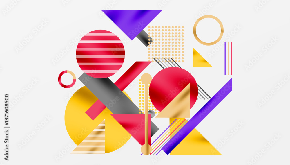 Poster circles, triangles, squares, rings and lines with shadow effect