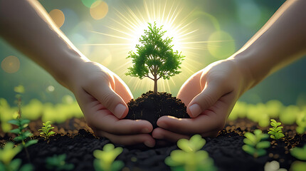 A person is holding a tree in their hands