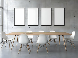 Modern Office Interior Photo Featuring Table and Chairs with Empty Frames