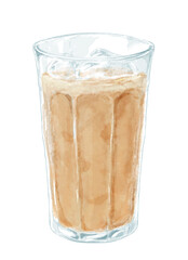 グラスに入ったアイスカフェオレの水彩イラスト