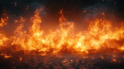 Naklejka premium Realistic Flames Smoke Dark Background Cinematic Lighting Fiery Tendrils Sparks