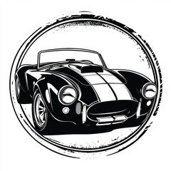 Vintage Cobra 427 Muscle Car in Black and White Circular Grunge Style Vector Illustration