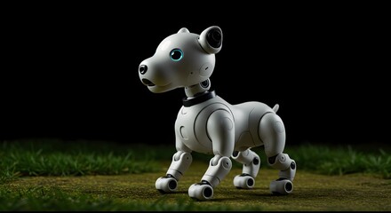 Naklejka premium Futuristic Companion: A Sleek Robot Dog Exploring the Outdoors with Artificial Eyes