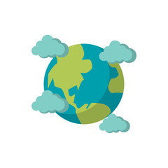 Vector Illustration of Planet Earth Surrounded by Clouds in a Cute Flat Style Representing the Environment and Global Nature Concepts