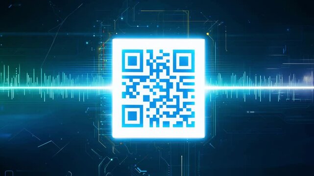 Blue QR code on a futuristic digital background, symbolizing modern scanning technology and data exchange.