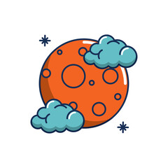 Vector image of a moon icon with a cloud on a white background